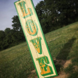 Wooden pallet art with LOVE typography art in green